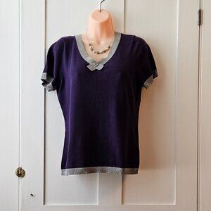Cleo V Neck Sweater in Purple with Grey Trim | Women's M | EUC